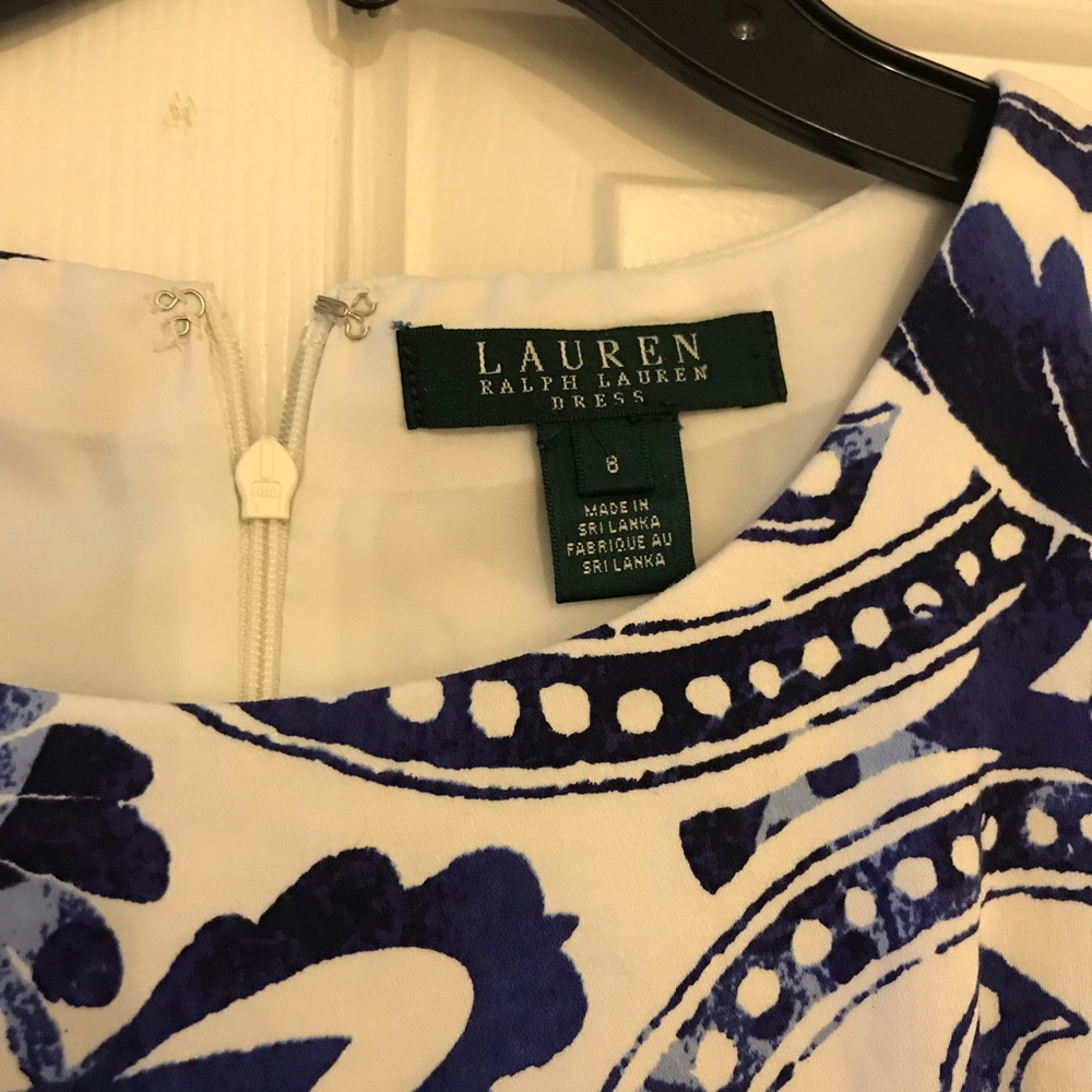 White and blue knee length dress